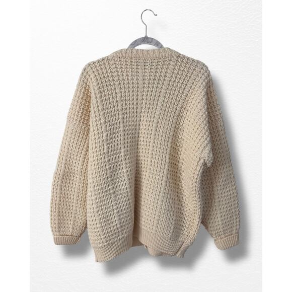 Vintage Hand Loomed Fisherman’s Cardigan Sweater, Size L - Picture 2 of 12